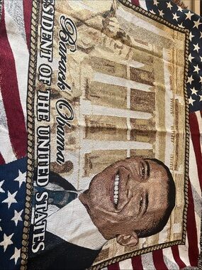 Patriotic Presidential Portrait Throw Blanket - Red, White, Blue, Gold